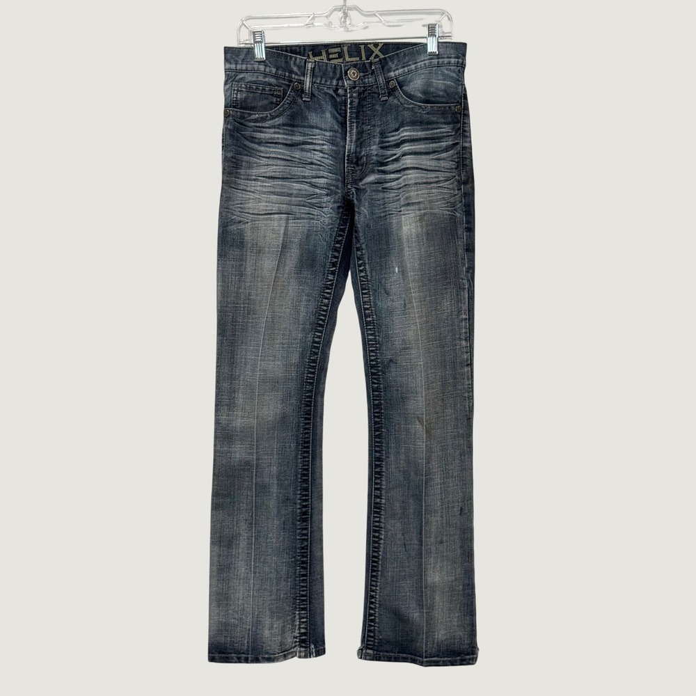 Helix Jeans Mens 30 Blue Slim Bootcut Faded Dark Wash Rugged Denim Casual Pants